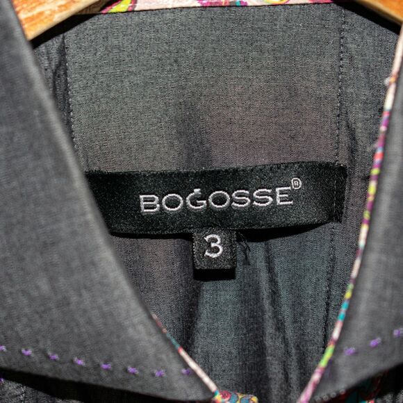 BOGOSSE Men's Button up Shirt Gray Cotton Paisley Flip Cuff 3 fits large - Picture 4 of 7